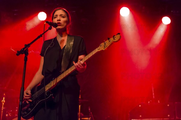 Bassist Betty Fischer from the Swiss indie rock band My Heart Belongs To Cecilia Winter performing live in the Schueuer concert hall, Lucerne, Switzerland, Europe