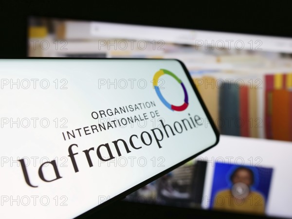 Stuttgart, Germany, 06-26-2024: Mobile phone with logo of Organisation internationale de la Francophonie in front of website. Focus on center-left of phone display, Europe