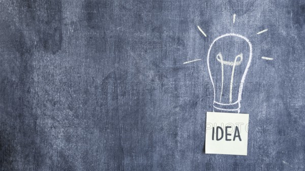 Idea text hand drawn light bulb blackboard