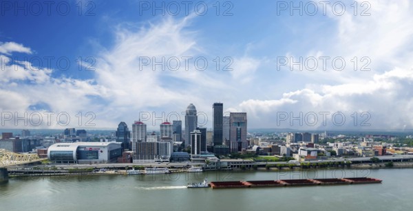 Aerial view of the city of Louisville, Kentucky on the Ohio River