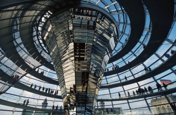 Norman Foster, Dome of Berlin Reichstag Building, Berlin, dome with mirror funnel, Berlin Reichstag, Platz der Republik, Berlin, Germany, Reichstag building, Europe