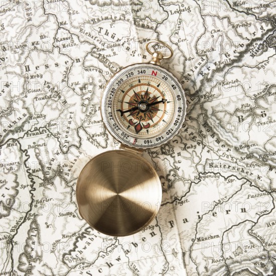 Top view compass top world map