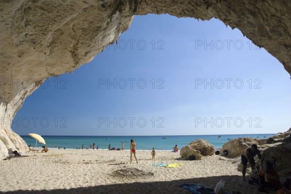 Cave on the beach, Cala di Luna, near Cala Gonone, Gulf of Orosei, Sardinia, Italy, Europe