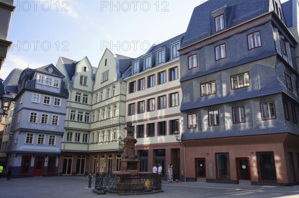 Stoltze Fountain, Hühnermarkt, Dom-Römer Project, New Frankfurt Old Town, Frankfurt am Main, Hesse, Germany, Europe