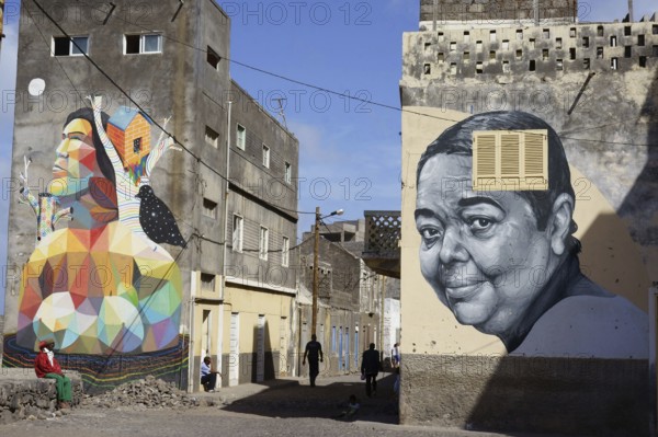 Ribeira Grande, Graffiti by Cesaria Evora, Cidade de Ribeira Grande, Santo Antao Island, Cape Verde Islands, Cape Verde, Africa