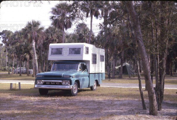 Camper, motor home, GMC, General Motors brand, 1950s, Florida or California, USA, North America