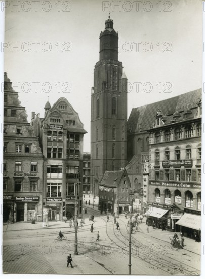 Wroclaw, city center, shops, pedestrians, Germany 1920s , after WW2 Poland, Europe