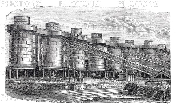 Steel industry, 1880, blast furnace plant in Barrow-in-Furness in England, digitally enhanced reproduction of a 19th century model, historical