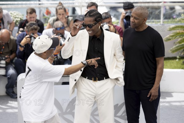 Cannes, France - 19.5.2024: Spike Lee, Asap Rocky (A$ap Rocky), Denzel Washington during the photocall - Highest 2 Lowest - during the 78th Cannes International Film Festival. The film festival will take place from 13 to 24 May 2025