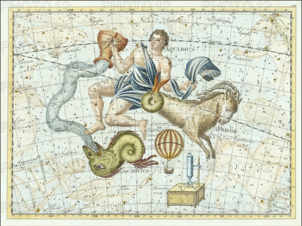 Zodiac sign, Capricorn, Aquarius, Southern Pisces, star chart, universe, astrology, horoscope, after Johann Elert Bode (19 January 1747 to 23 November 1826), Prussian astronomer