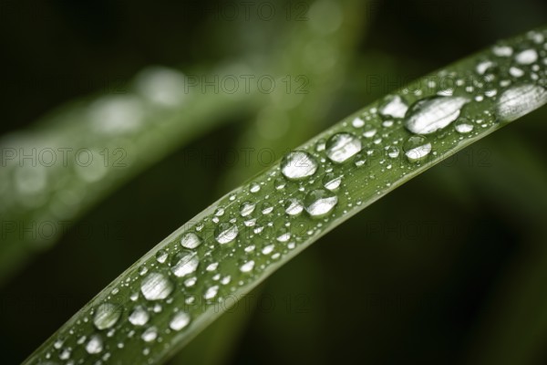 Blade of grass with water droplets, Inverewe Gardens, Osgood Mackenzie, Poolewe, Loch Ewe, Highlands, Highlands, Scotland, Great Britain