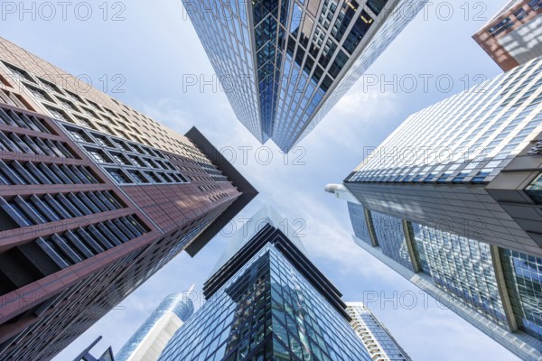 Frankfurt skyline skyscrapers buildings banks modern work offices in Frankfurt, Germany, Europe