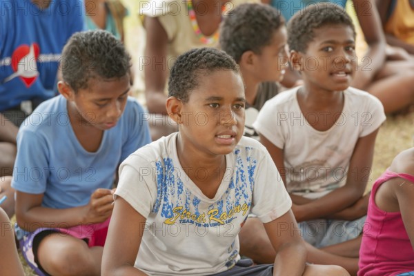 Kids in an outdoor school, Yasawa islands, Fiji, Oceania