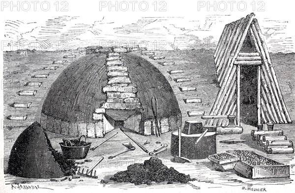Forge from the Bernese Jura, unknown age, discovered by Auguste Quiquerez (1801 - 1882), pioneer of industrial archaeology, Switzerland, digitally enhanced reproduction of a 19th century model, historical, Europe