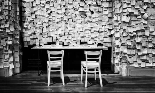 Gropius Bau Berlin, interior view, room with countless post it at the end of an exhibition, Berlin, Germany, Europe