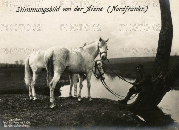 Mood picture of the Aisne, Northern France, 1914 - 1918, 1st World War, reproduction of a war postcard