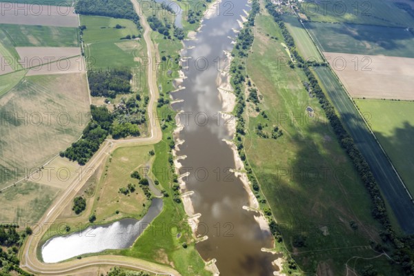 Germany, Europe, Saxony-Anhalt, Stendal, Elbe, dyke, dyke construction, flood protection, Elbe flood, water, aerial view, Europe