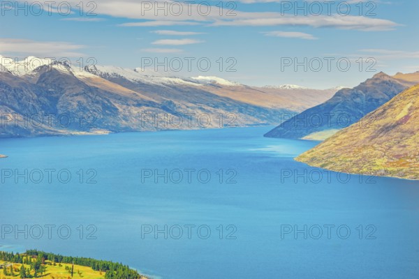 View across Lake Wakatipu and the Remarkables Mountain Range, Queenstown, South Island, New Zealand, Oceania
