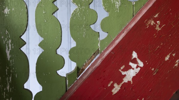 Old staircase detail painted red and green