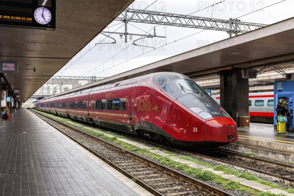 Italo AGV high-speed train from Nuovo Trasporto Viaggiatori NTV at Roma Termini station in Rome, Italy, Europe