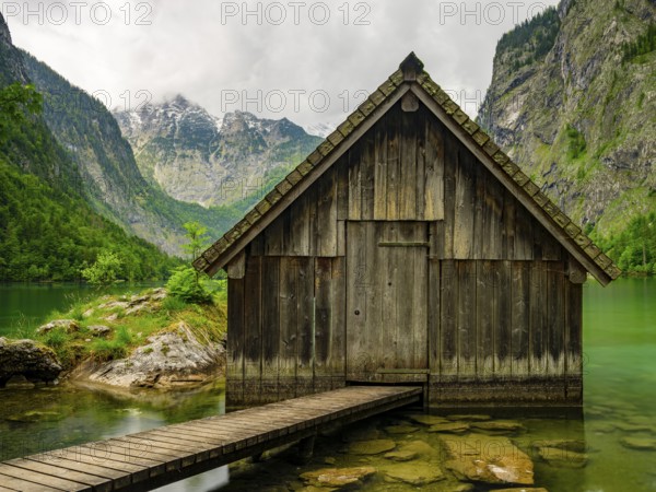 Boathouse at the Obersee near Königssee in the Berchtesgaden National Park, Schönau am Königssee, Berchtesgadener Land, Upper Bavaria, Bavaria, Germany, Europe