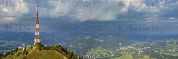 Bavarian Broadcasting Tower on the Grünten, 1738m, at sunrise, Illertal, Allgäu Alps, Oberallgäu, Allgäu, Bavaria, Germany, Europe