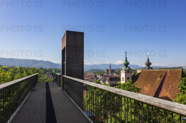 Panoramic lift up the Taborberg with a view of St Michael's Church and the old town, Steyr, Traunviertel, Upper Austria, Austria, Europe