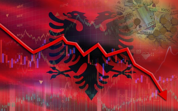 Albania financial fall on economy market. Albania financial crisis on economic graph