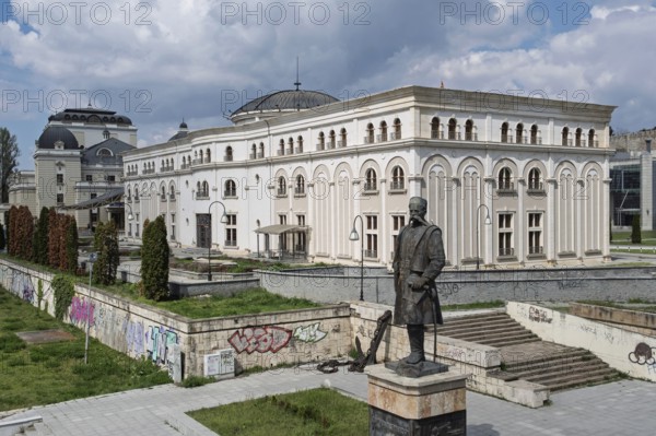 Museum of the Macedonian Struggle, with the monument to Gjorgjija M. Pulevski, National Museum, Skopje, North Macedonia, Balkans