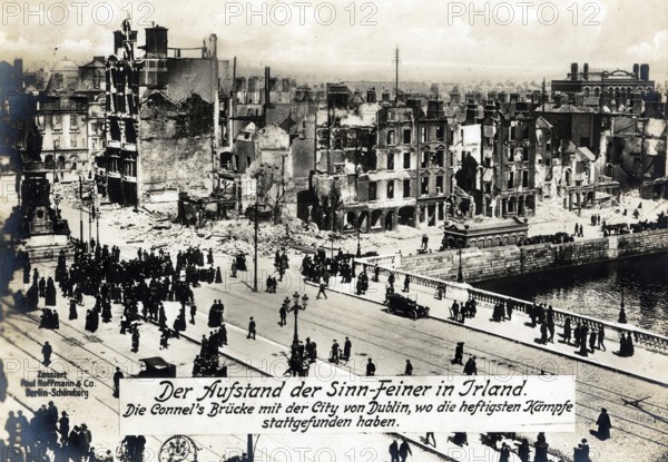 Sinn Feiner uprising, View of O'Connell Bridge in Dublin, Ireland, 1916, 1914 - 1918, World War I, reproduction of a war postcard, Europe