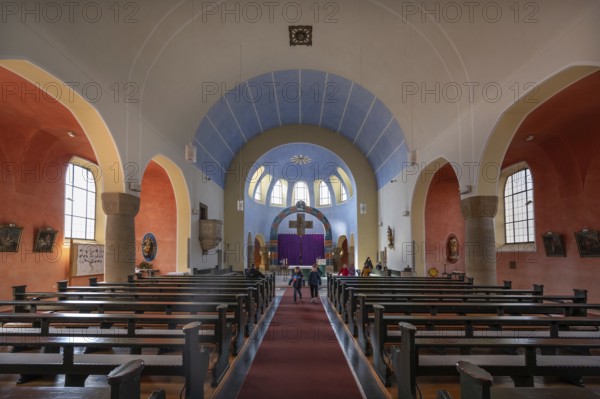 Interior of St Stephen's Church, Art Nouveau building with neo-Romanesque elements, built between 1908 and 1909, Adelsdorf, Middle Franconia, Bavaria, Germany, Europe