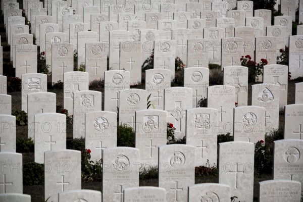 Ypres, Passchendaele, Belgium 08/2018: graves of Tyne Cot military cemetery