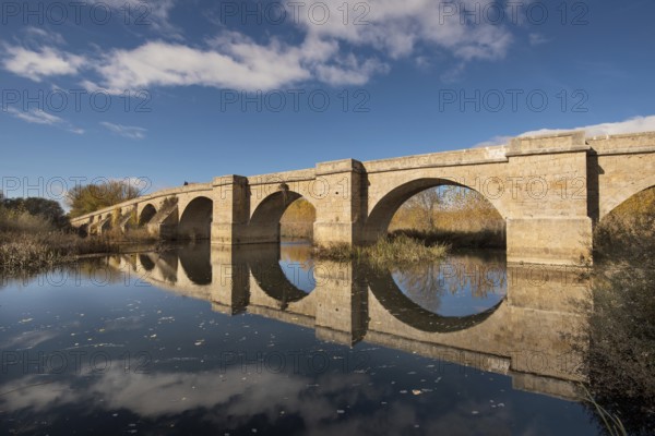 Fitero bridge, is a medieval bridge over Pisuerga river in St James way (camino de santiago) in Palencia, Spain, Europe