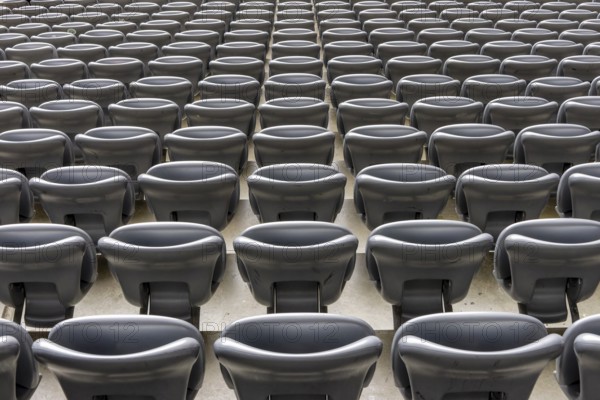 Empty grey seats in the Allianz Stadion Arena football stadium, Munich, Upper Bavaria, Bavaria, Germany, Europe
