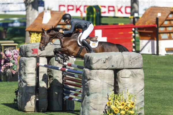 Armando Trapote of Spain, riding Tornado VS compete in the BMO Nations Cup during the CSIO Spruce Meadows, Masters, in Calgary, Alberta, Canada, North America