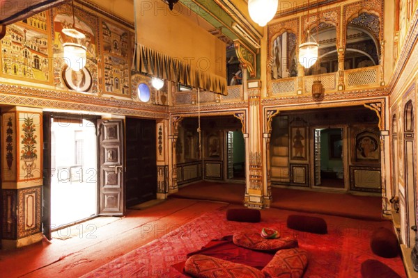 Drawing room, Ramnath Podar Haveli Museum, Nawalgarh, Shekhawati, Rajasthan, India, Asia