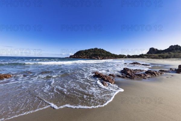 Bay with beautiful beach and sea in the sunshine, Spiaggia di Su Sirboni, Ogliastra, Sardinia, Italy, Europe