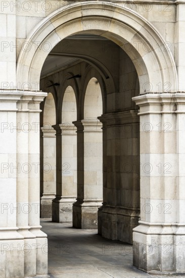 Arches of Historic City Hall in Praza de Maria Pita, main Square in La Coruna, Galicia - Spain