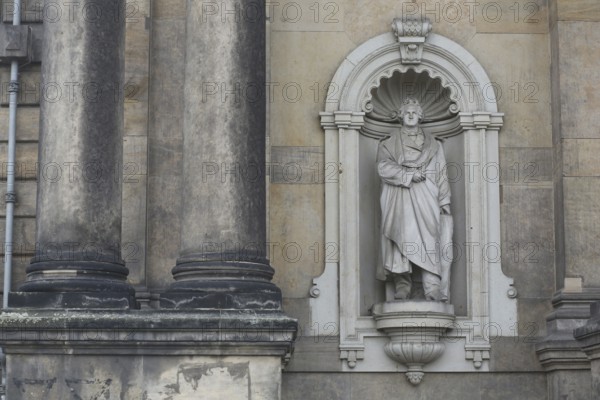 A statue of Christian Daniel Rauch, most important German sculptor of the 19th century, by Hermann Hultzsch on the wall of Dresden Academy of Fine Arts. Dresden, Germany, Europe