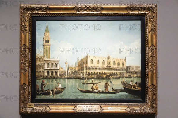 Milan, Italy, 23 September 2023: Brera antique painting museum. View of Venice, by Canaletto, 1745, Europe