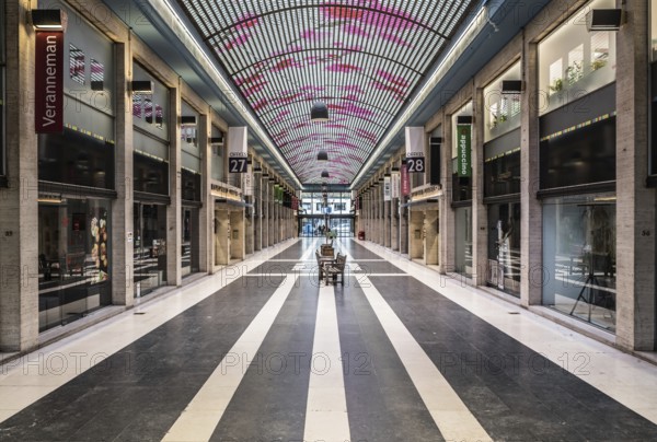 Brussels, Belgium, 01 28 2018: Ravenstein Gallery, an art- and shopping place designed by Horta in Art Nouveau style, Europe