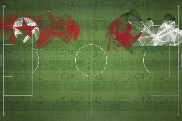 North Korea vs Palestine Soccer Match, national colors, national flags, soccer field, football game, Competition concept, Copy space