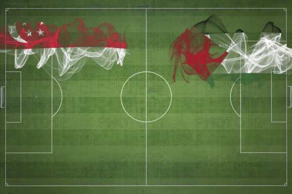 Singapore vs Palestine Soccer Match, national colors, national flags, soccer field, football game, Competition concept, Copy space
