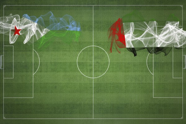 Djibouti vs United Arab Emirates Soccer Match, national colors, national flags, soccer field, football game, Competition concept, Copy space