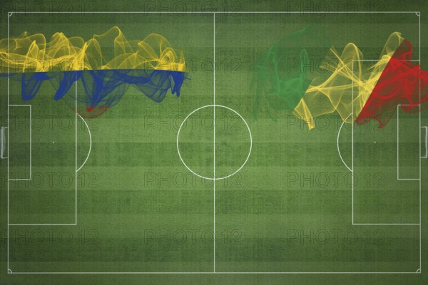 Colombia vs Congo Soccer Match, national colors, national flags, soccer field, football game, Competition concept, Copy space