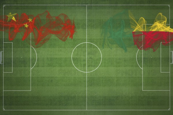 China vs Benin Soccer Match, national colors, national flags, soccer field, football game, Competition concept, Copy space