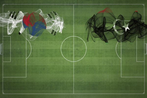 South Korea vs Libya Soccer Match, national colors, national flags, soccer field, football game, Competition concept, Copy space