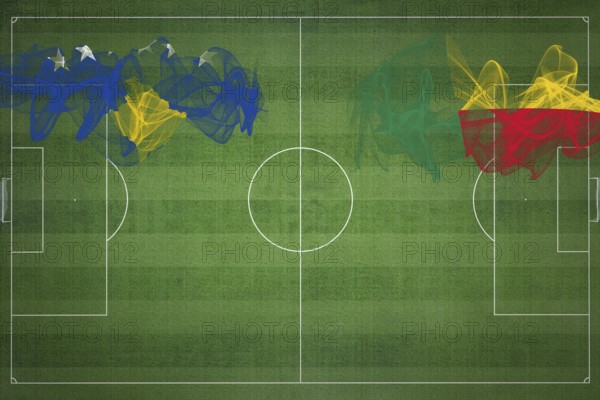 Kosovo vs Benin Soccer Match, national colors, national flags, soccer field, football game, Competition concept, Copy space