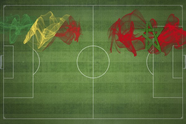 Republic of the Congo vs Morocco Soccer Match, national colors, national flags, soccer field, football game, Competition concept, Copy space