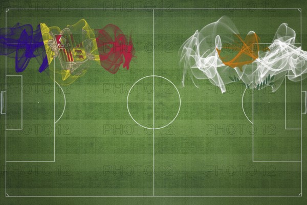 Andorra vs Cyprus Soccer Match, national colors, national flags, soccer field, football game, Competition concept, Copy space